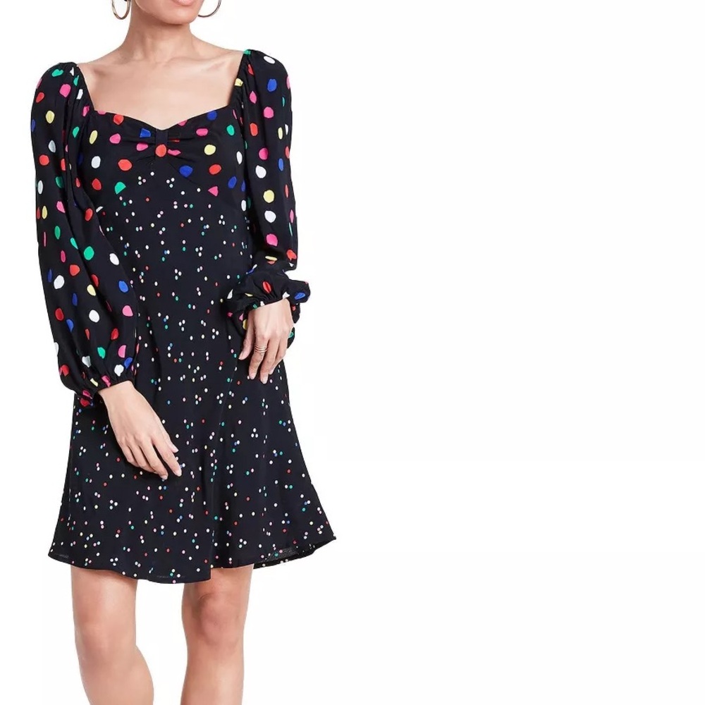 RIXO x Target‎ Multicolor Polka Dot Long Sleeve Sweetheart Swing Dress Size 14